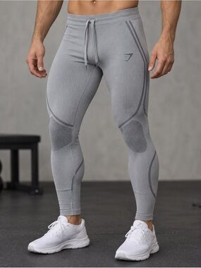 GymShark Seamless Ribbed Leggings Grey Drawstring NWOT Sz M